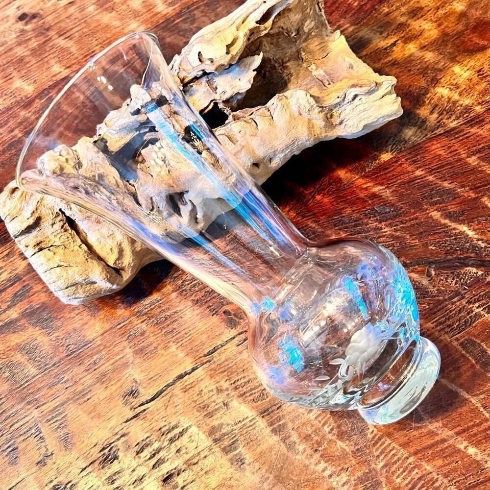 Antique clear etched fluted vase